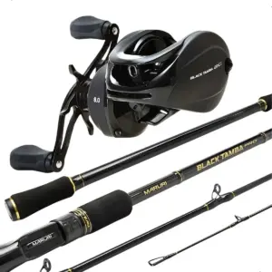 Kit Maruri Black Tamba BG completo com carretilha perfil baixo preta e vara Black Tamba Pro 2,40m montada